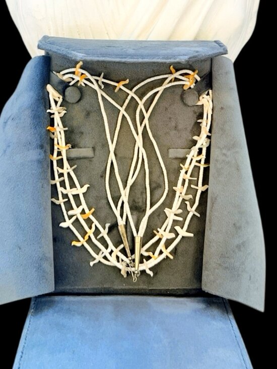 Zuni Bird Fetish Necklace: Mother of Pearl, Sterling Silver  Handmade Multi-Strand  Bird Fetish Necklace With Sterling Silver Hook Clasp - 24